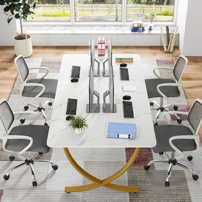 Moderner Schreibtisch Weiß & Gold | 160x80cm | PC-Tisch für Home Office