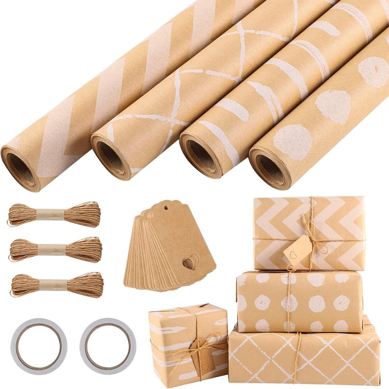 4er Set Kraftpapier Geschenkpapier Rollen Retro-Stil