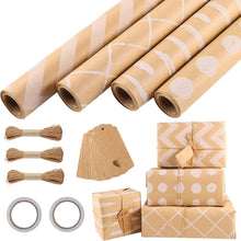 4er Set Kraftpapier Geschenkpapier Rollen Retro-Stil