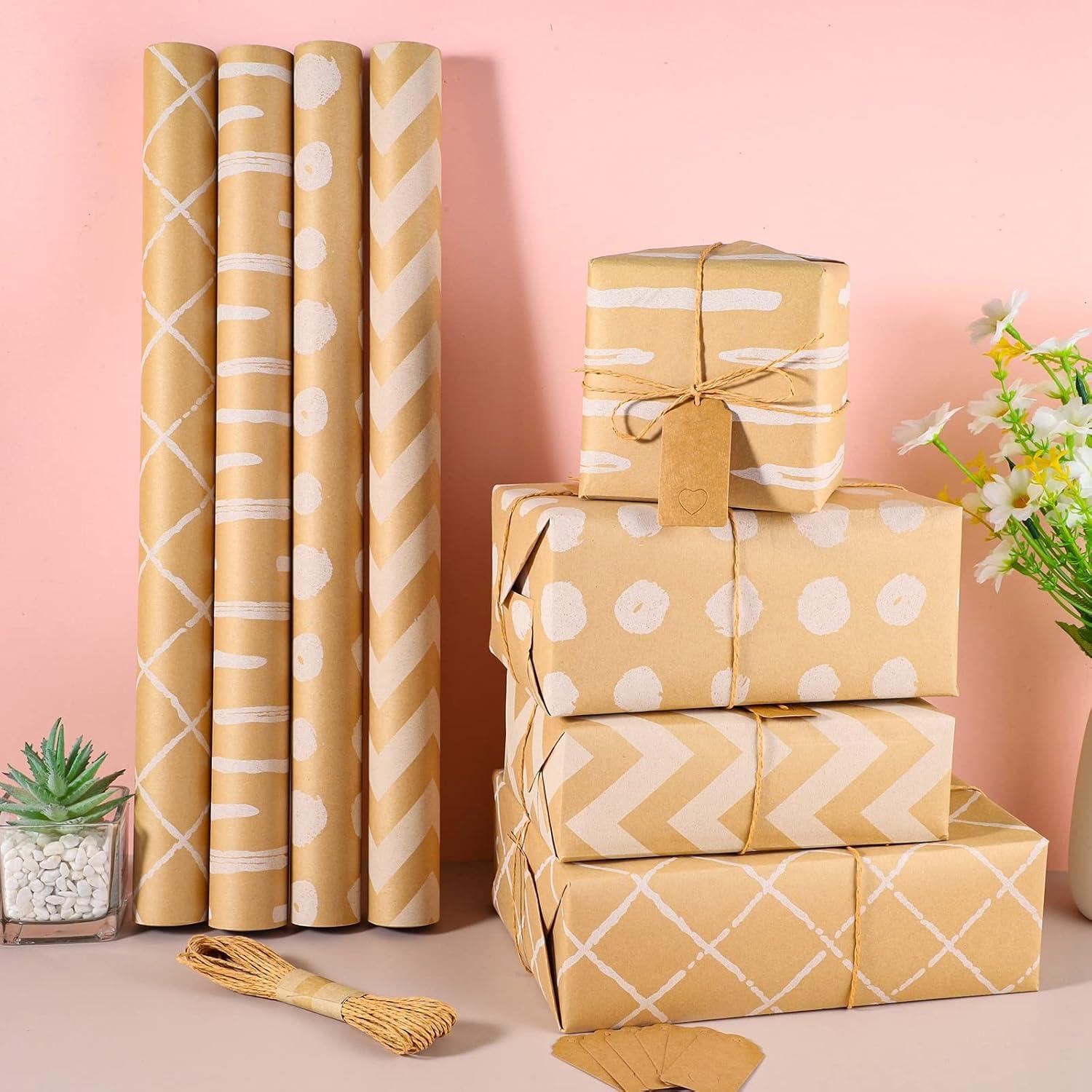 4er Set Kraftpapier Geschenkpapier Rollen Retro-Stil