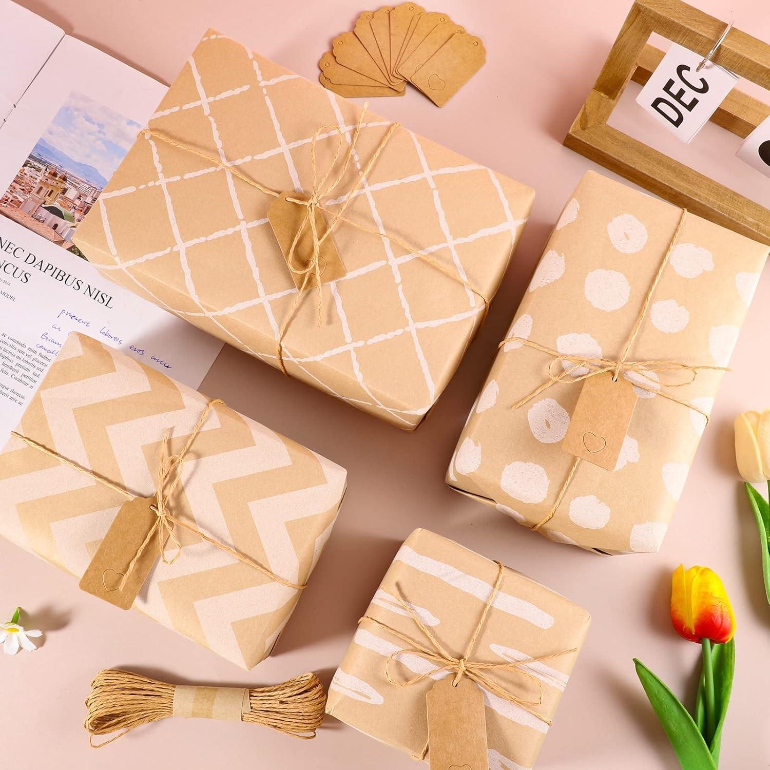 Geschenkpapier Set 4 Rollen Kraftpapier Hochzeit Weihnachten Taufe