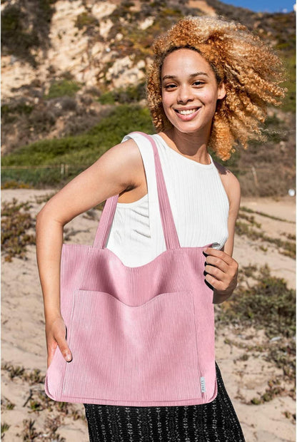 Damen Handtasche Groß Umhängetasche Cord Beuteltasche Rosa