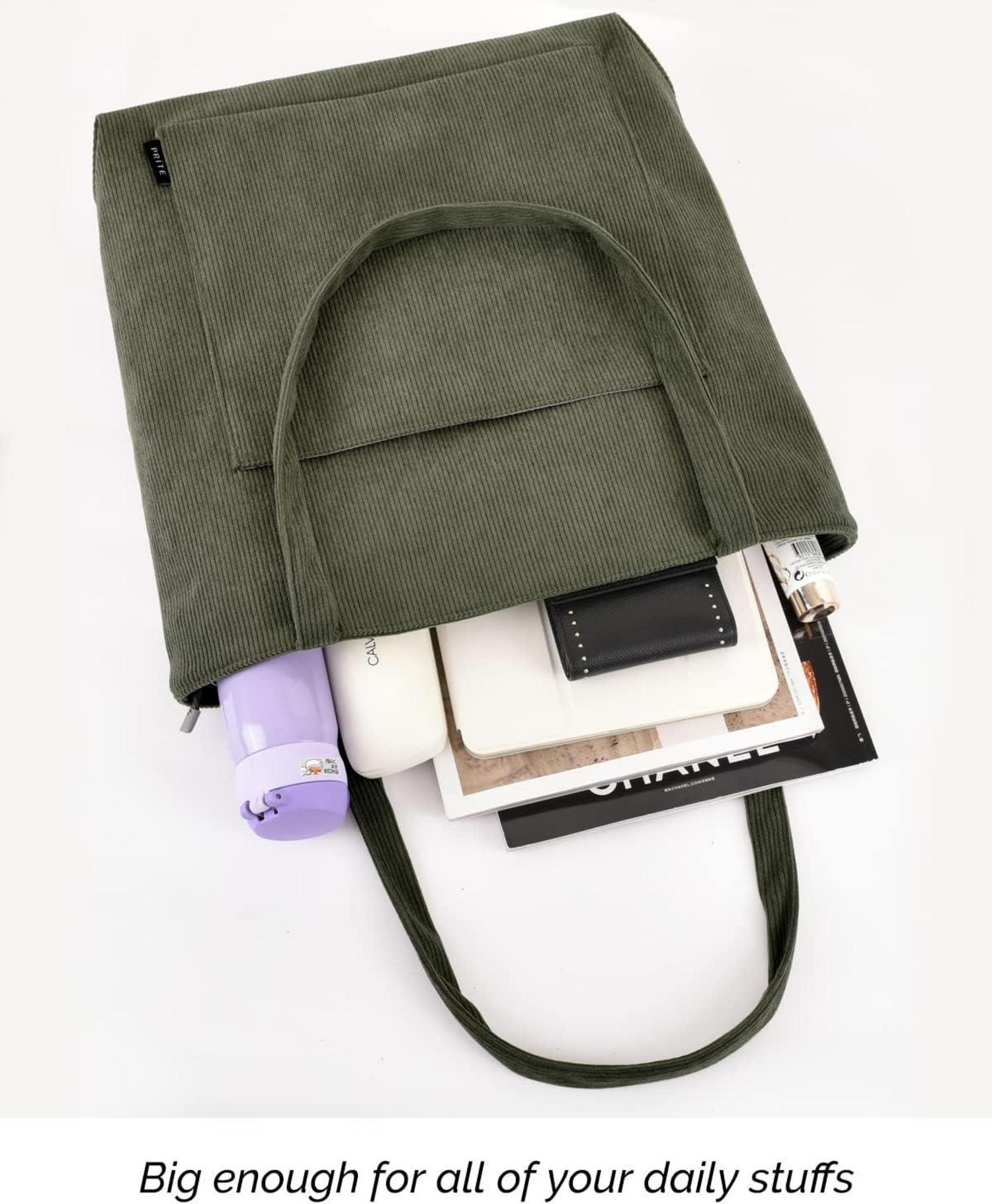 Große Damen Handtasche Tote Bag Shopper Cord Umhängetasche dunkelgrün