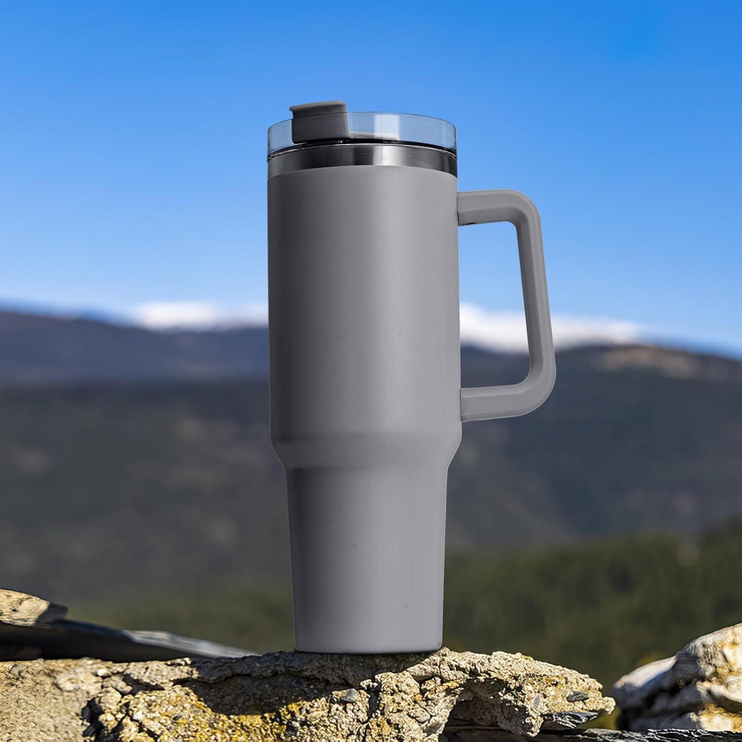 Trinkbecher 40oz 1200ml Edelstahl Thermobecher Vakuum Isoliert Grau