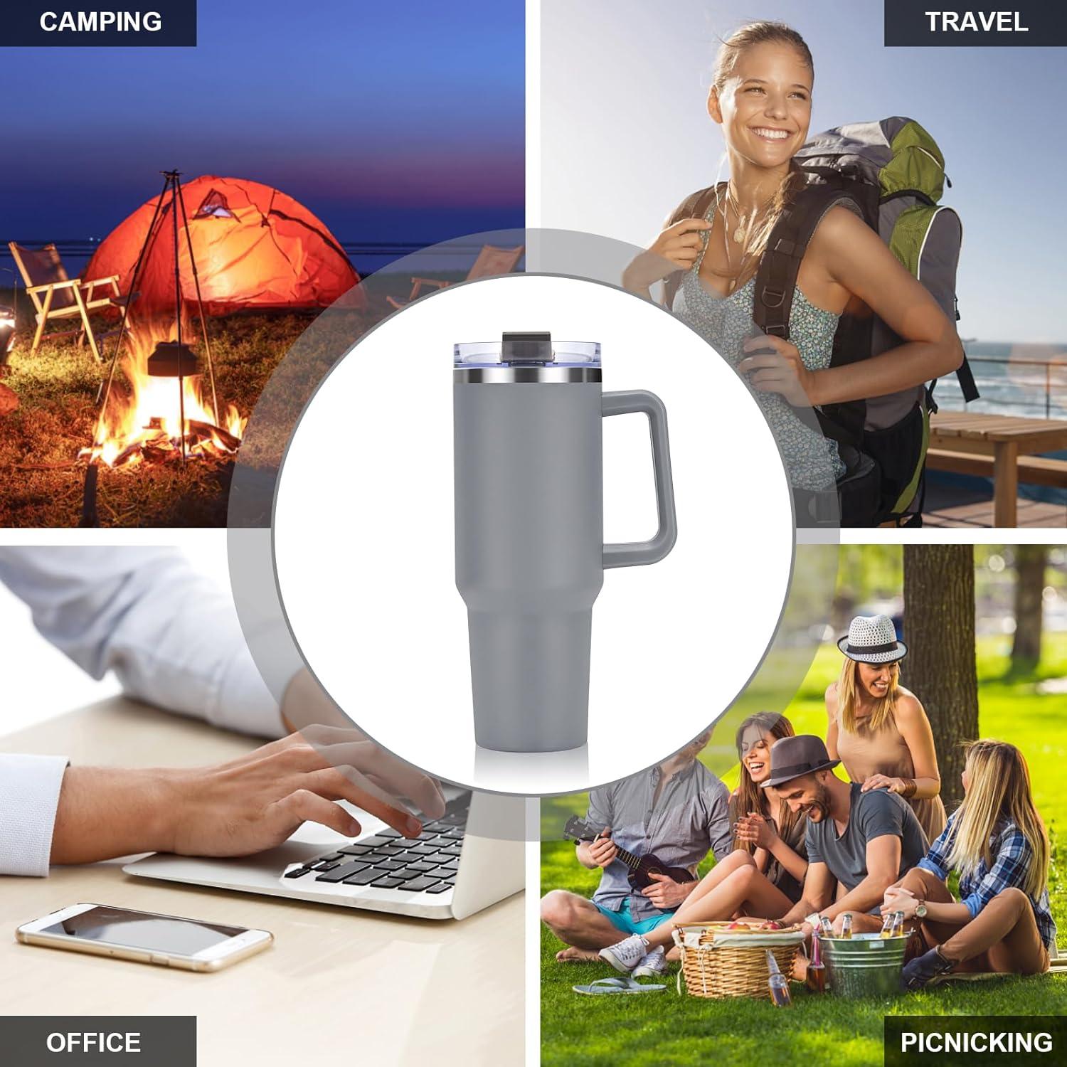 Livole 40oz Trinkbecher mit Deckel und Strohhalm, Edelstahl Thermobecher Henkel, Doppelwandig Kaffeebecher to go, Vakuum Isolierter Tumbler