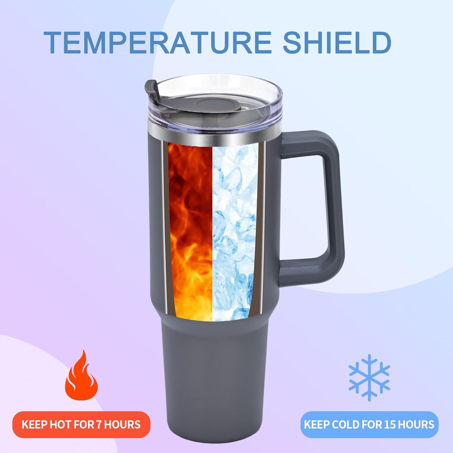 Livole 40oz Edelstahl Thermobecher Strohhalm Vakuum Isoliert Grau