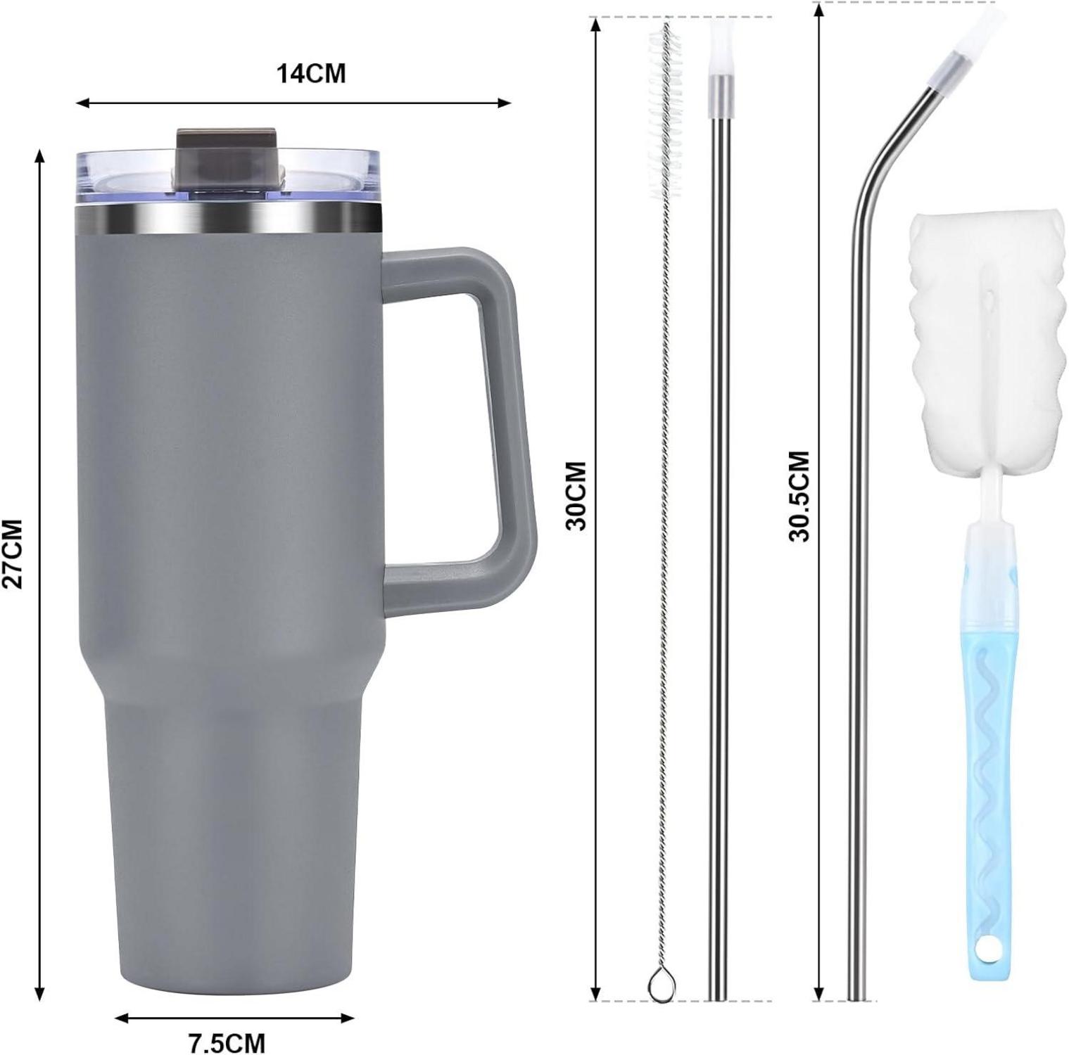 Livole 40oz Edelstahl Thermobecher Strohhalm Vakuum Isoliert Grau