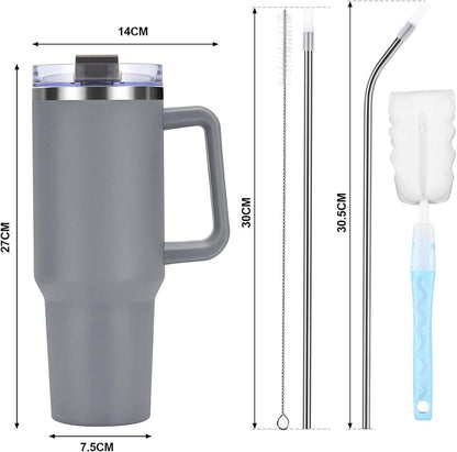 Livole 40oz Edelstahl Thermobecher Strohhalm Vakuum Isoliert Grau