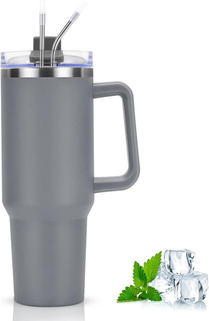 Livole 40oz Trinkbecher mit Deckel und Strohhalm, Edelstahl Thermobecher Henkel, Doppelwandig Kaffeebecher to go, Vakuum Isolierter Tumbler