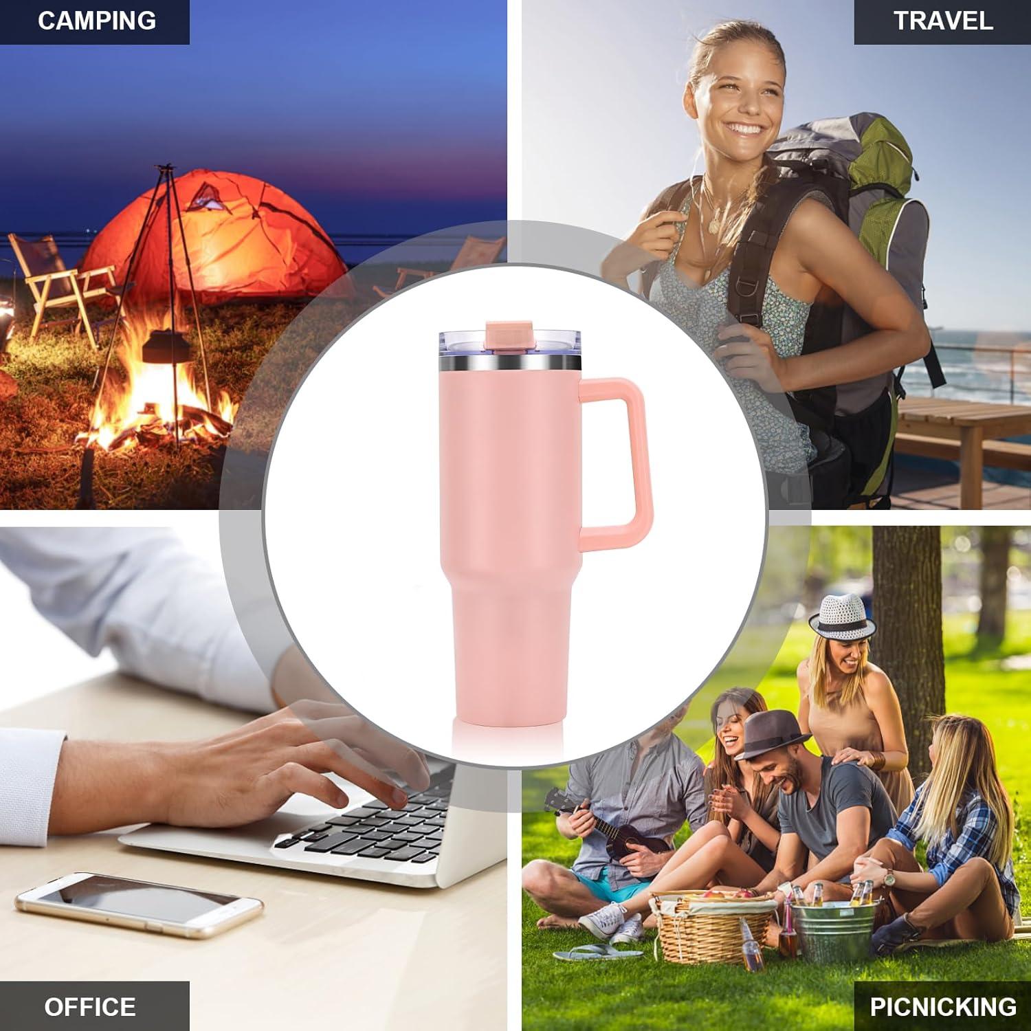 Livole 40 oz Edelstahl Thermobecher mit Strohhalm und Deckel Hellrosa