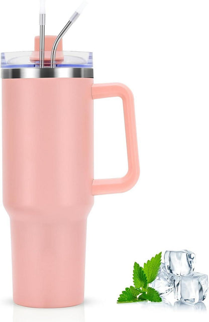 Livole 40 oz Edelstahl Thermobecher mit Strohhalm und Deckel Hellrosa