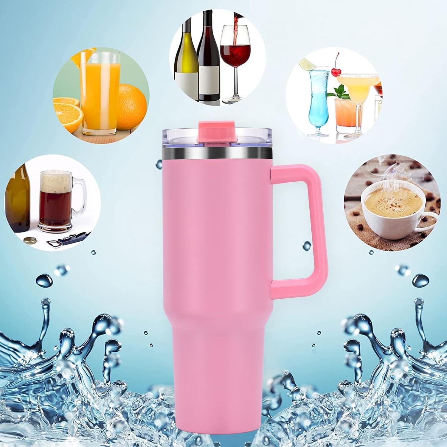 Livole 40oz Edelstahl Trinkbecher mit Deckel und Strohhalm, Rosa