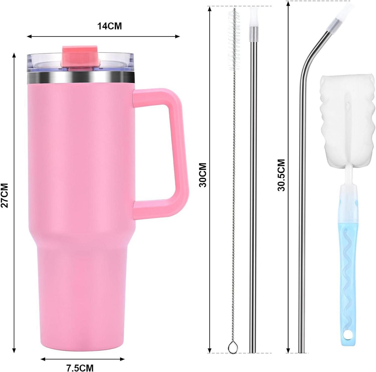 Livole 40oz Thermobecher mit Strohhalm, Vakuum Isolierung, für Unterwegs, Rosa