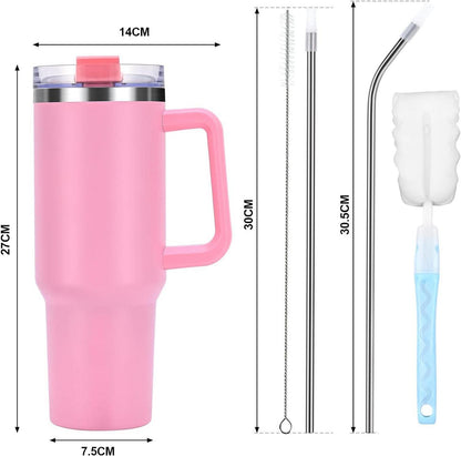Livole 40oz Thermobecher mit Strohhalm, Vakuum Isolierung, für Unterwegs, Rosa