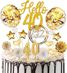 Tortendeko 40 Geburtstag Gold Hello 40 Cake Topper mit Kerzen