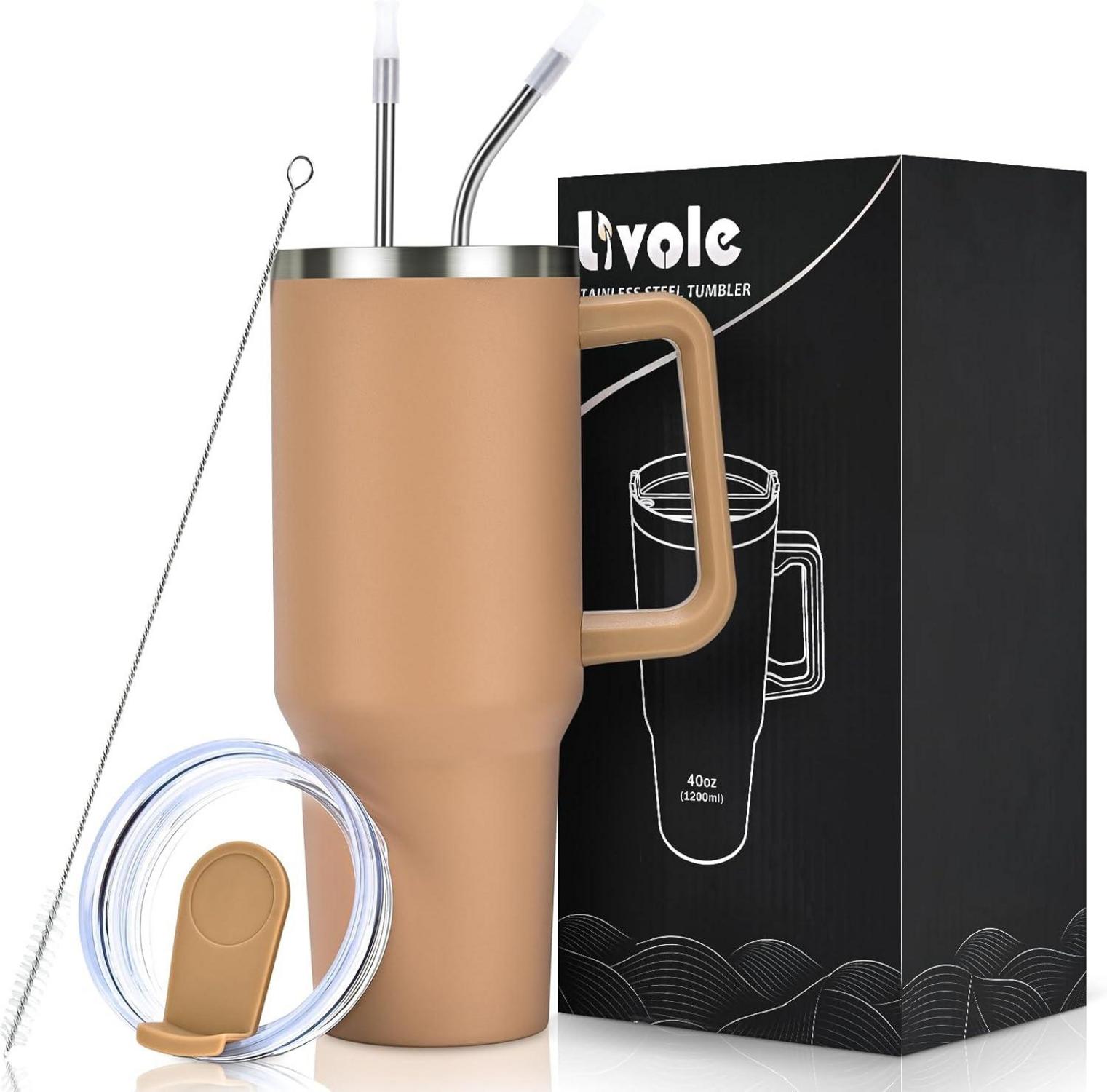 Isolierter Trinkbecher mit Deckel und Strohhalm 1200ml, Edelstahl