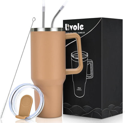 Isolierter Trinkbecher mit Deckel und Strohhalm 1200ml, Edelstahl