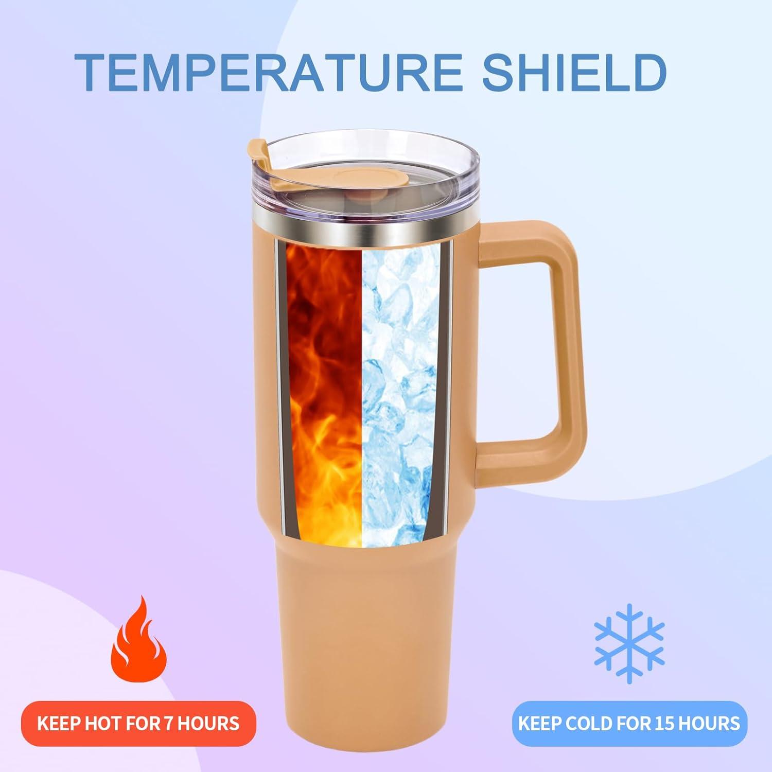 Livole Edelstahl Trinkbecher 40oz Thermobecher Henkel Strohhalm Deckel