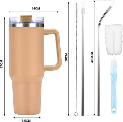 Livole Edelstahl Trinkbecher 40oz Thermobecher Henkel Strohhalm Deckel