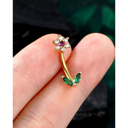 Chirurgenstahl Piercing Schmuck 16G mit Blumen & Blättern, Gold