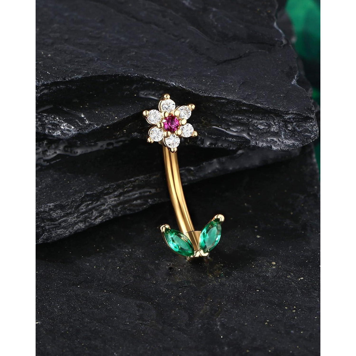 Chirurgenstahl Piercing Schmuck 16G mit Blumen & Blättern, Gold