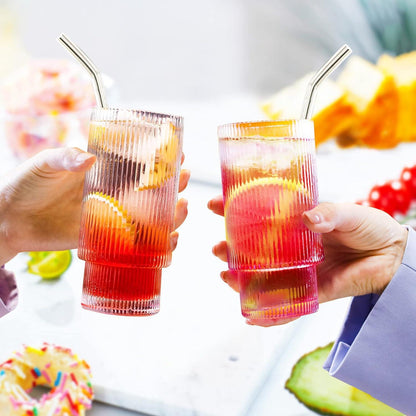 Cocktail Gläser Set 4er 350ml Longdrinkglas mit Deckel Strohhalm BürstenTransparent