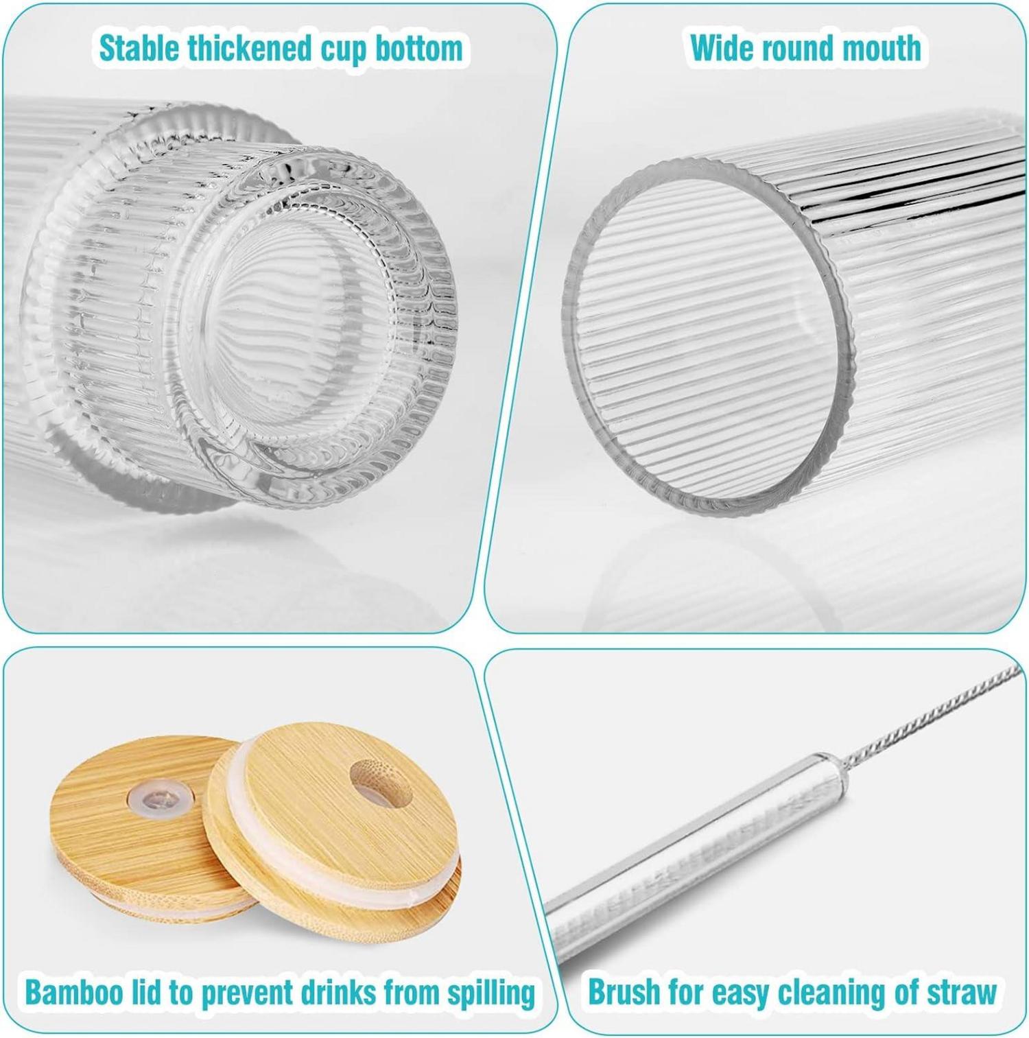 Cocktailgläser Set 350ml mit Deckel und Strohhalm 4er Pack