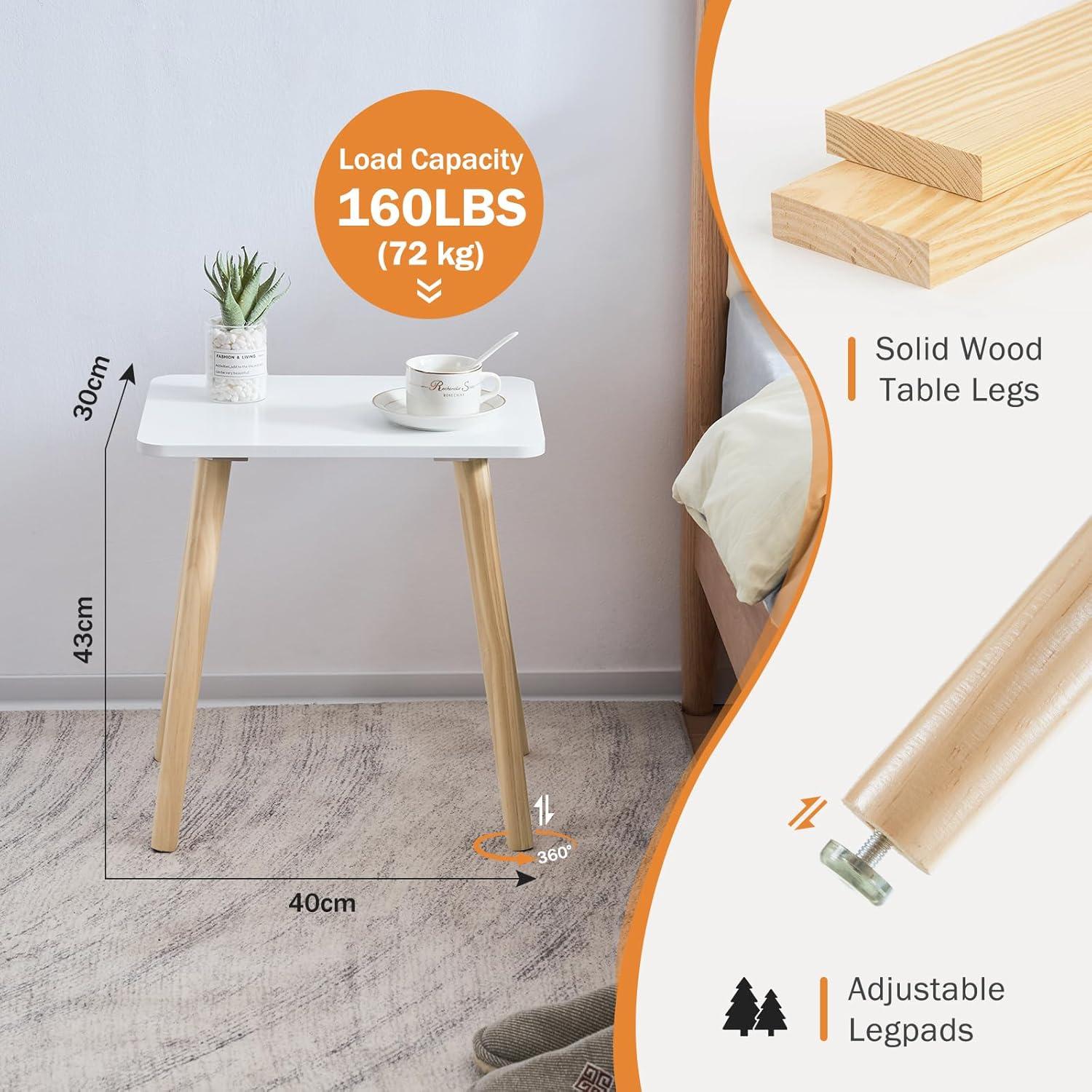 Beistelltisch Holz 40x30x43cm Weiß/Naturmassivholz MDF