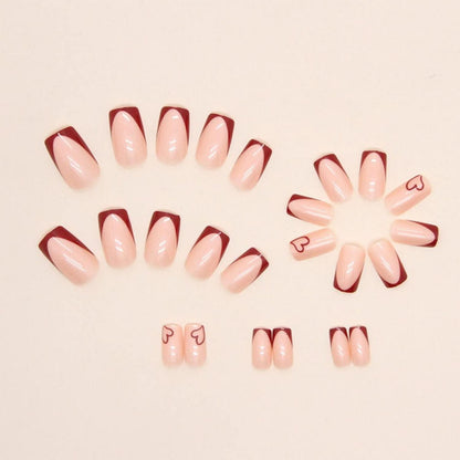 24 Stück Eckig Dunkelrot French Press on Nails - Künstliche