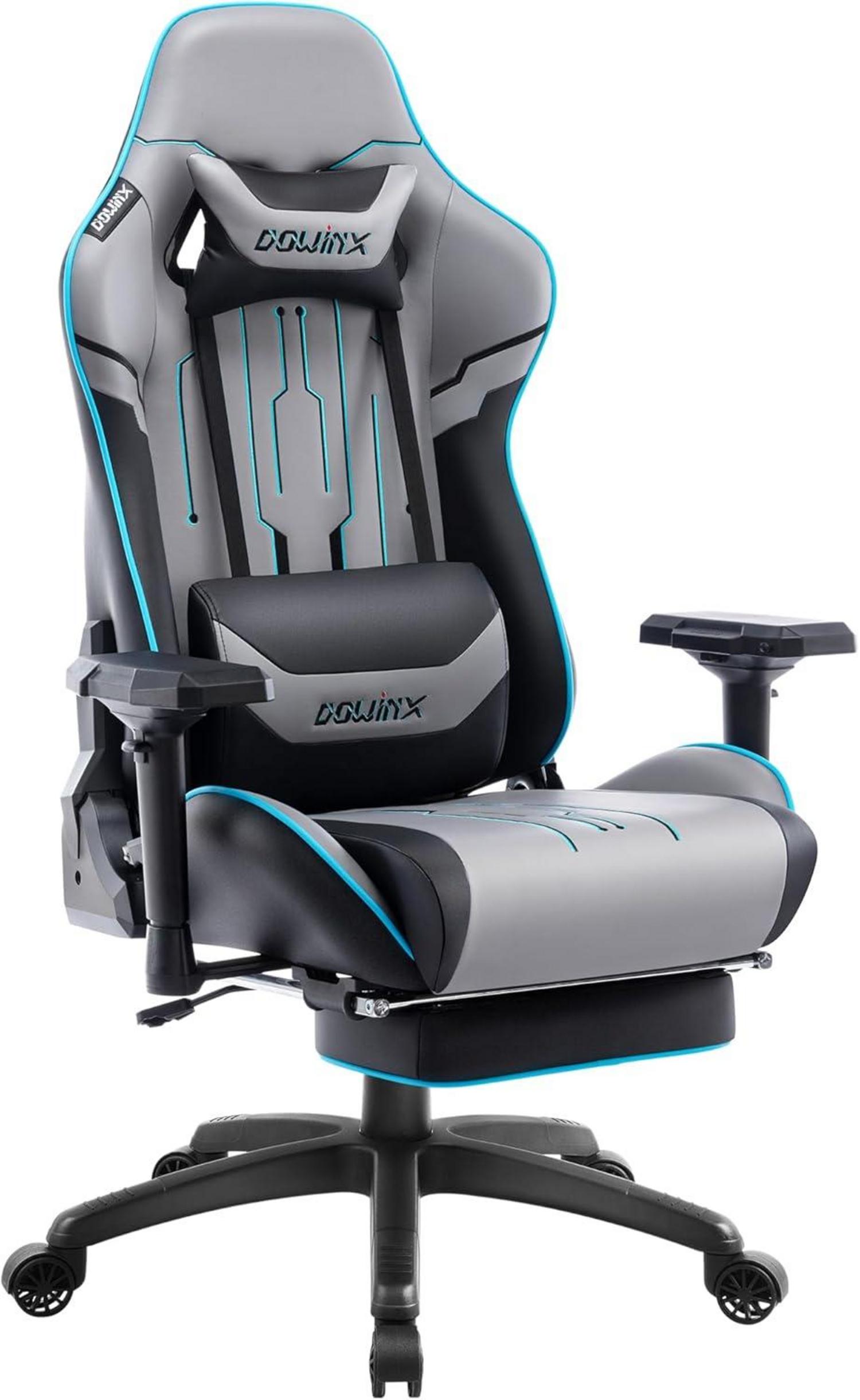 Ergonomischer Gaming Stuhl mit 4D Armlehnen und Fußstütze - Grau