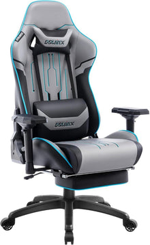 Ergonomischer Gaming Stuhl mit 4D Armlehnen und Fußstütze - Grau