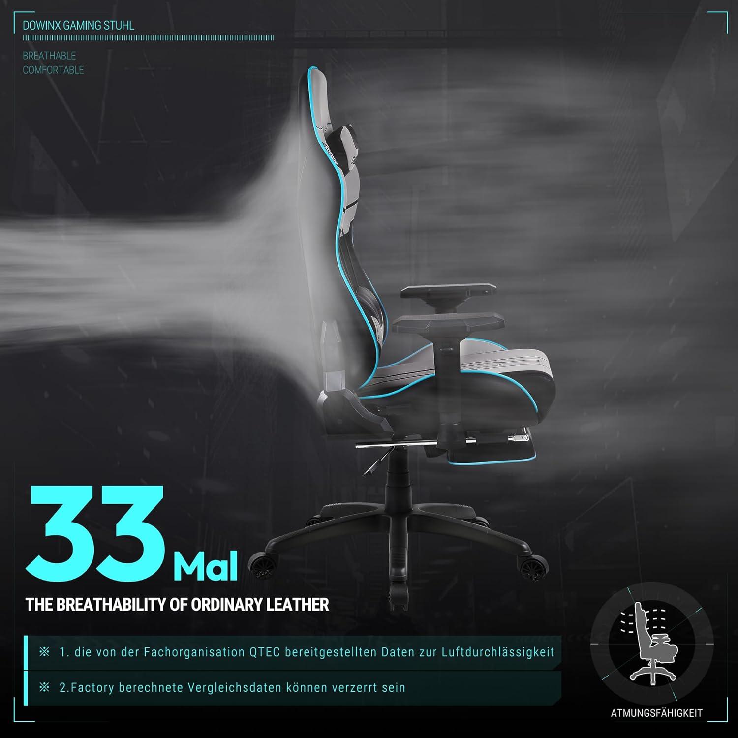 Dowinx Gaming Stuhl Bürostuhl 4D Armlehnen Fußstütze Ergonomisch Grau