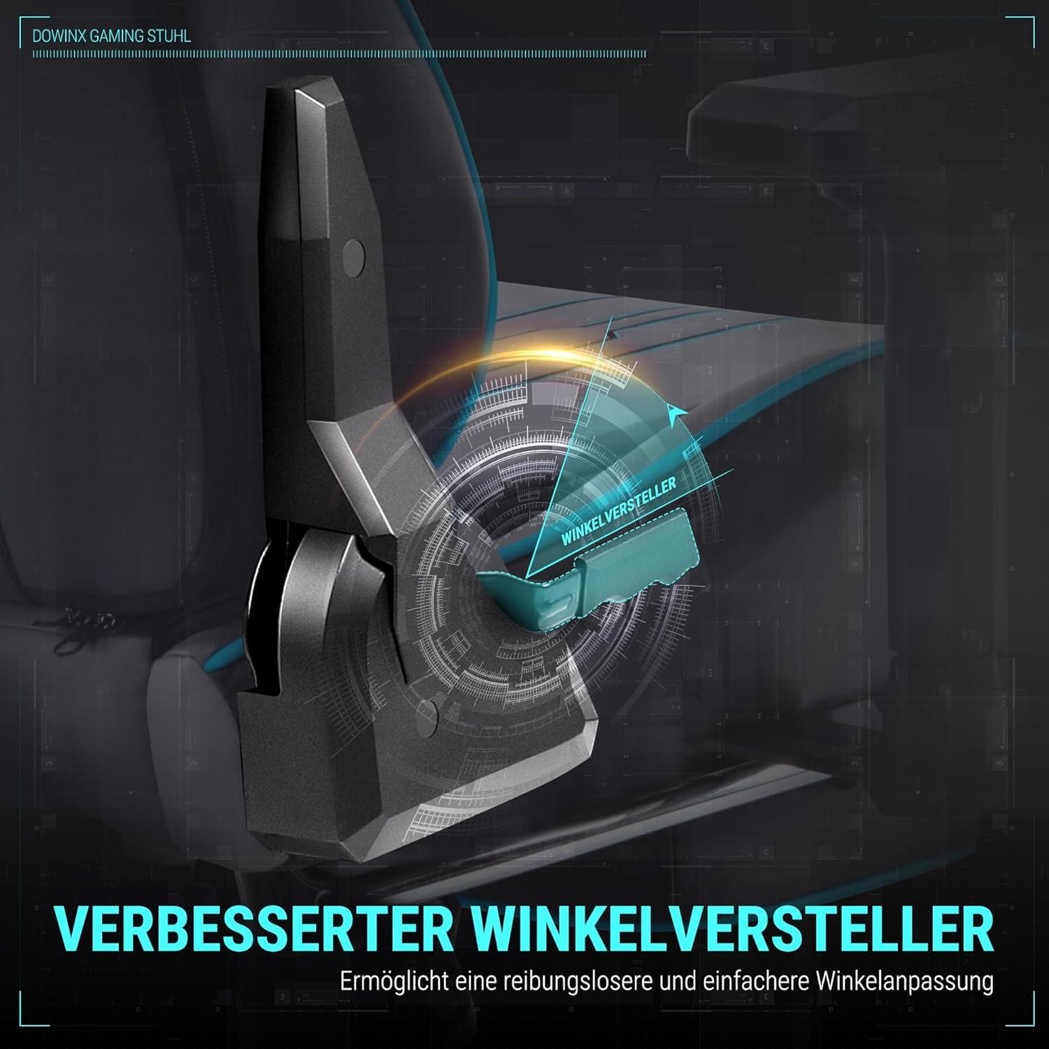 Dowinx Gaming Stuhl Bürostuhl 4D Armlehnen Fußstütze Ergonomisch Grau