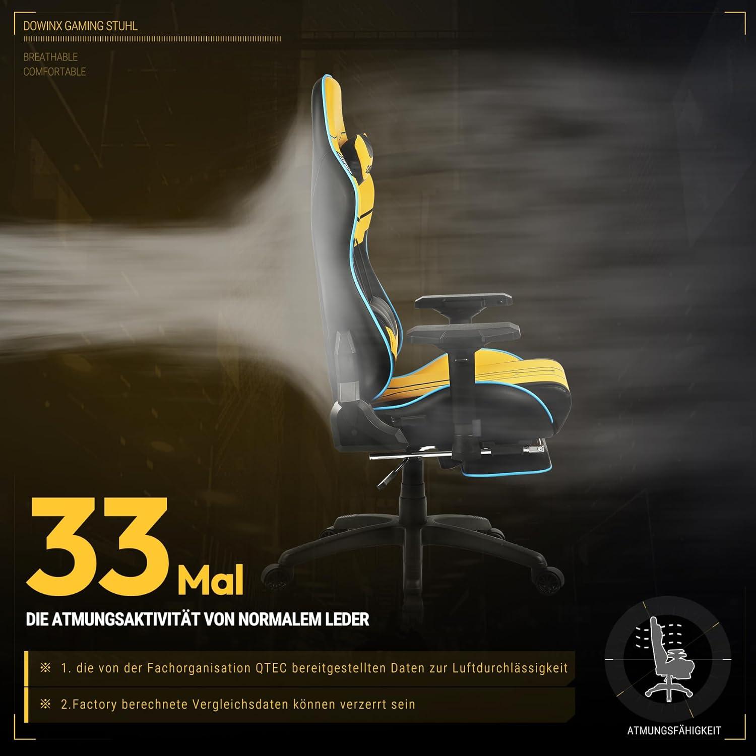 Dowinx Gaming Stuhl Bürostuhl PU Leder 4D Armlehnen Gelb