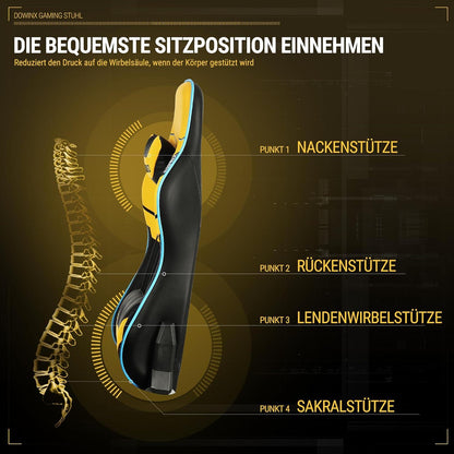 Gaming Stuhl Dowinx Bürostuhl 4D Armlehnen Fußstütze 150 kg Belastbarkeit Gelb