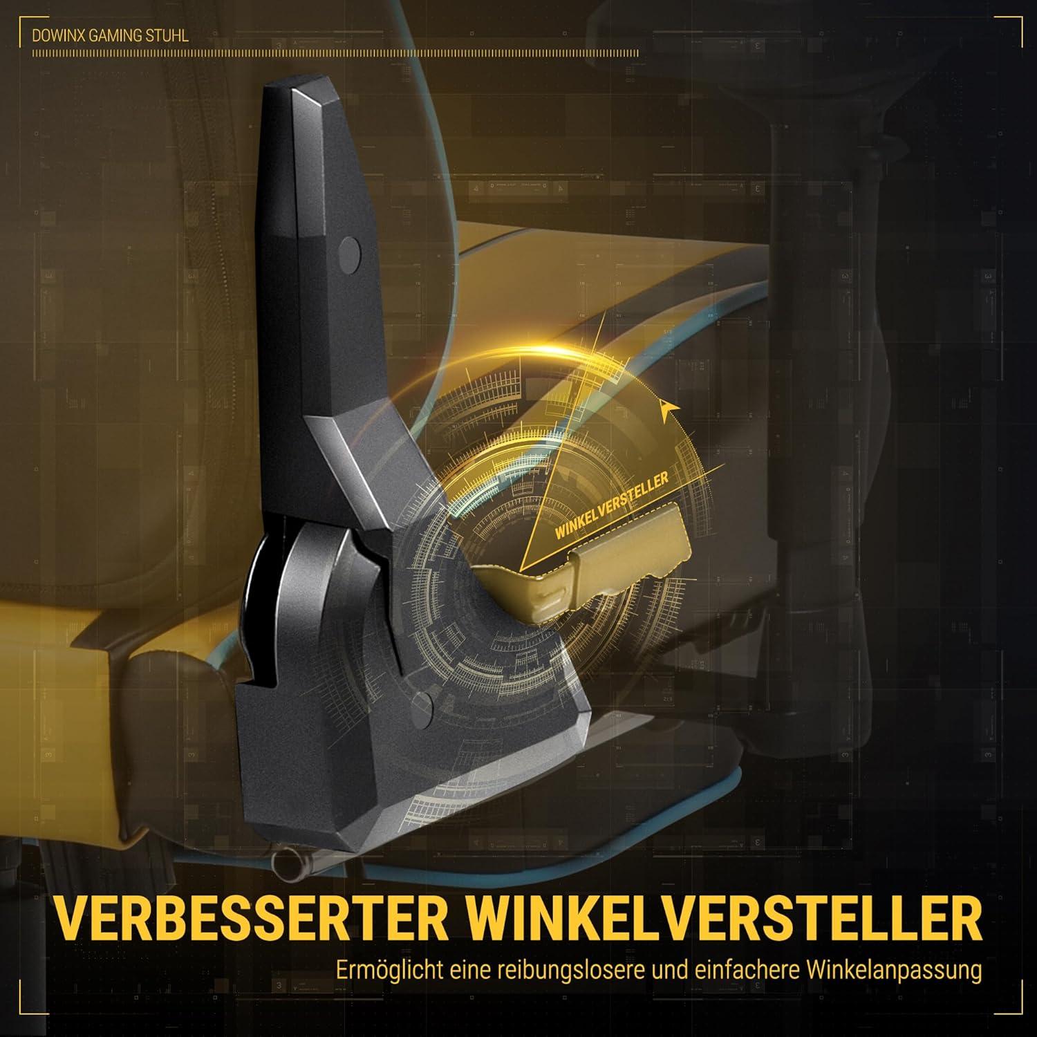 Dowinx Gaming Stuhl Bürostuhl PU Leder 4D Armlehnen Gelb