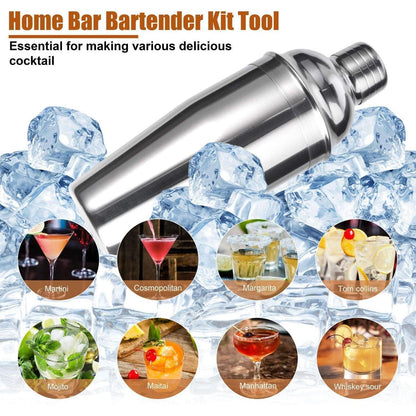 12 Teiliges Cocktail Shaker Set Edelstahl mit Bambusständer