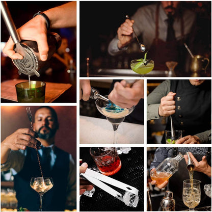 12 Teiliges Cocktail Shaker Set Edelstahl mit Bambusständer