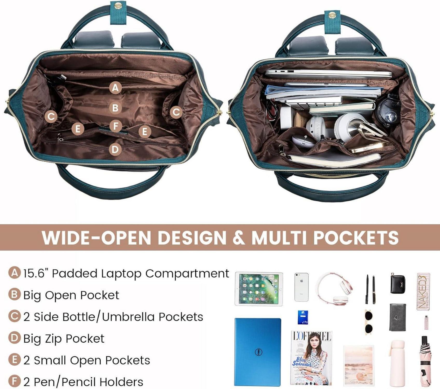 Rucksack Damen Wasserdicht Laptoptasche 15,6 Zoll USB Ladeanschluss