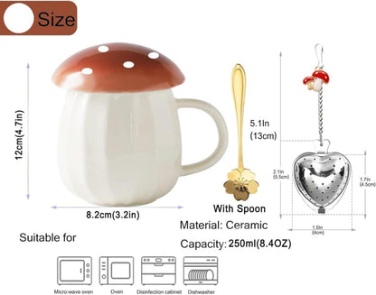 Kawaii Pilztasse mit Deckel 8,4 oz Geschenk für Frauen