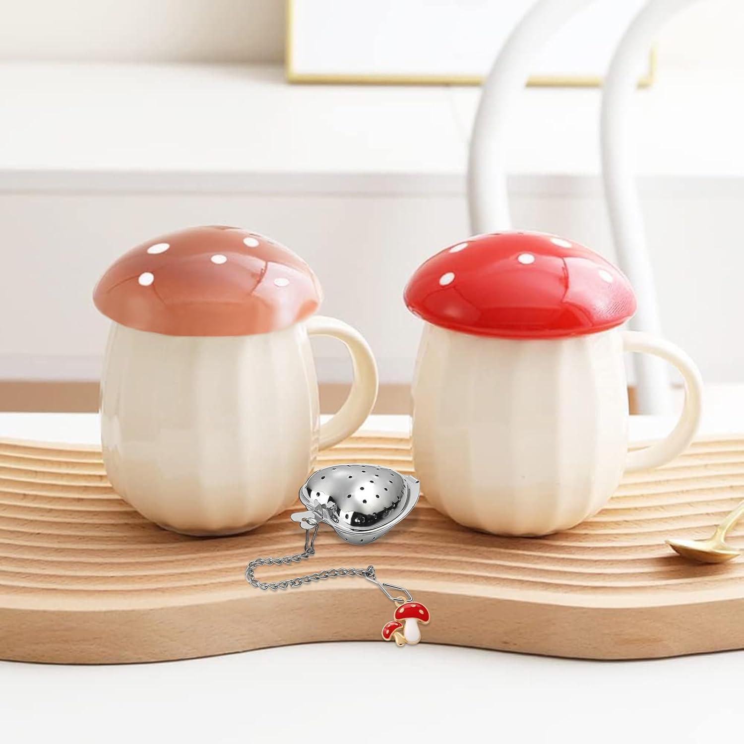 Niedliche Kawaii Pilz-Tasse Set mit Deckel für Kaffee Tee Mädchen Frauen