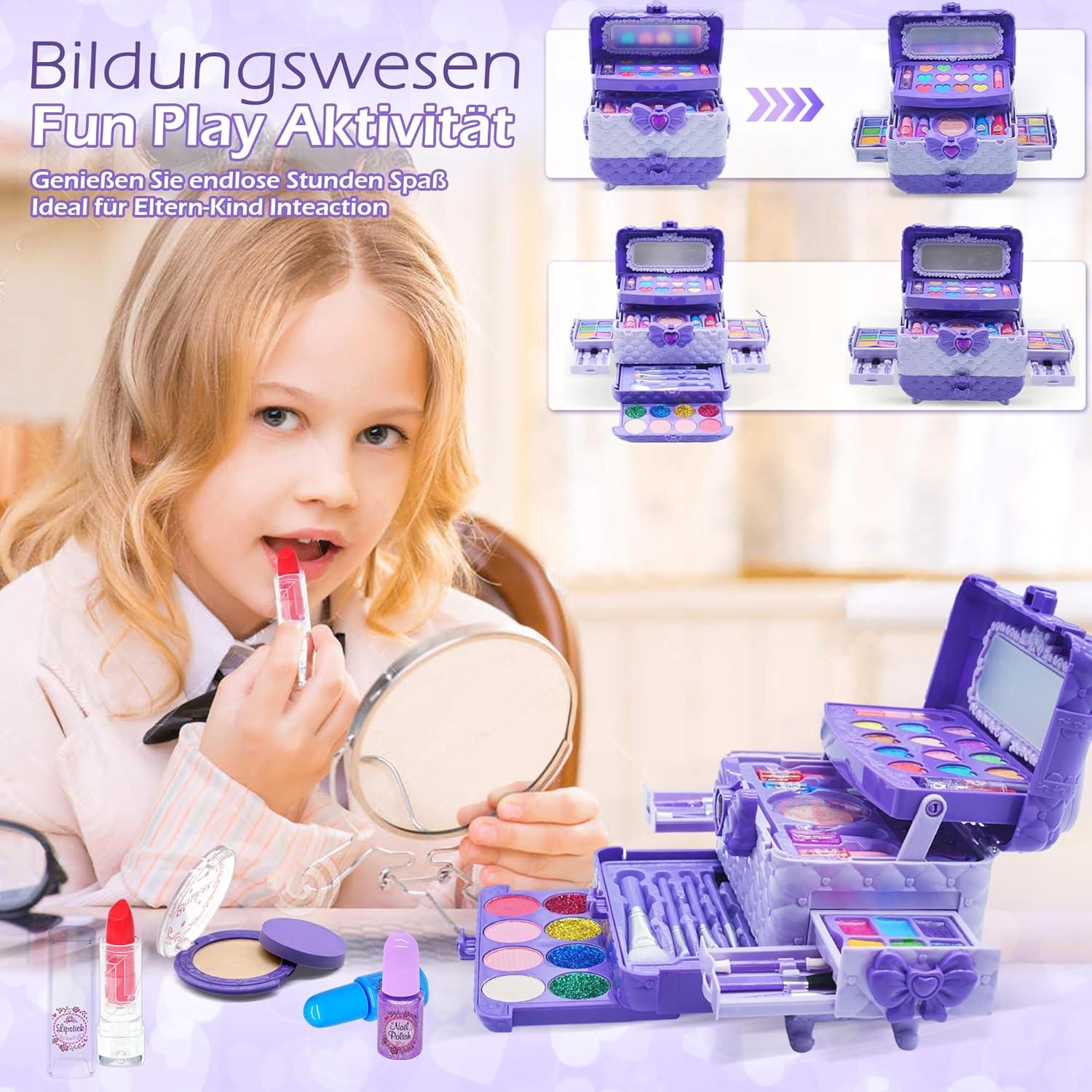 Kinder Schminkkoffer Mädchen Schminkset Make Up Spielzeug Geburtstags Geschenke 4-12Jahre Purple