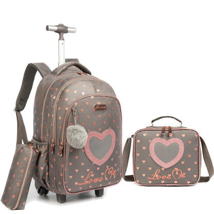 Schultrolley für Mädchen mit Rollen – Grau-liebe
