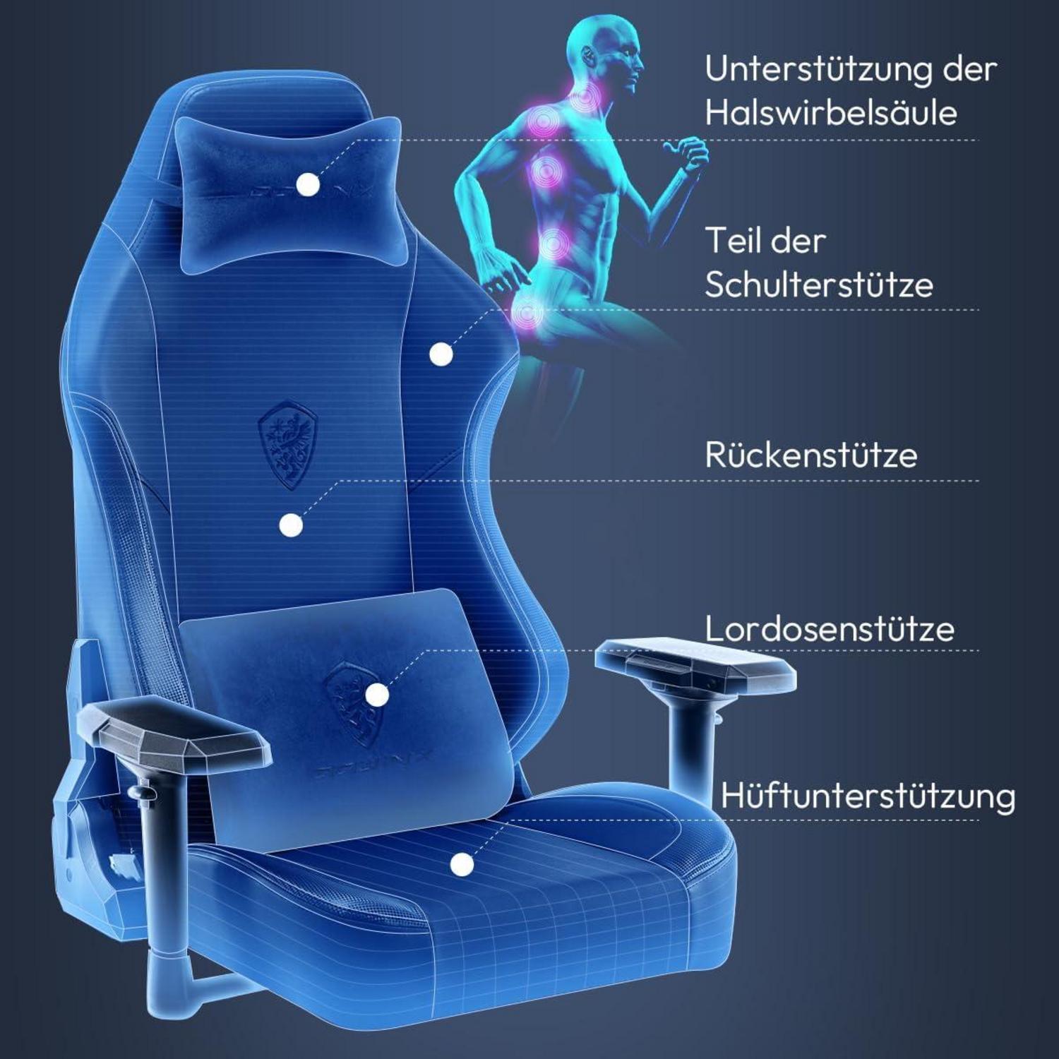 Dowinx Gaming Stuhl Bürostuhl 4D Armlehne, PU Leder, Ergonomisch, Fußstütze