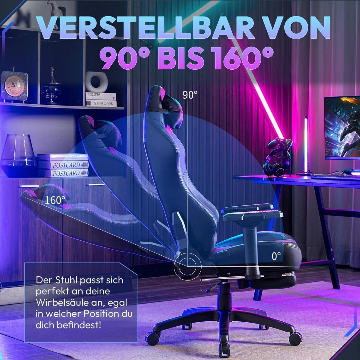 Gaming Stuhl Bürostuhl 4D Armlehne Kopfstütze Lendenwirbelstütze