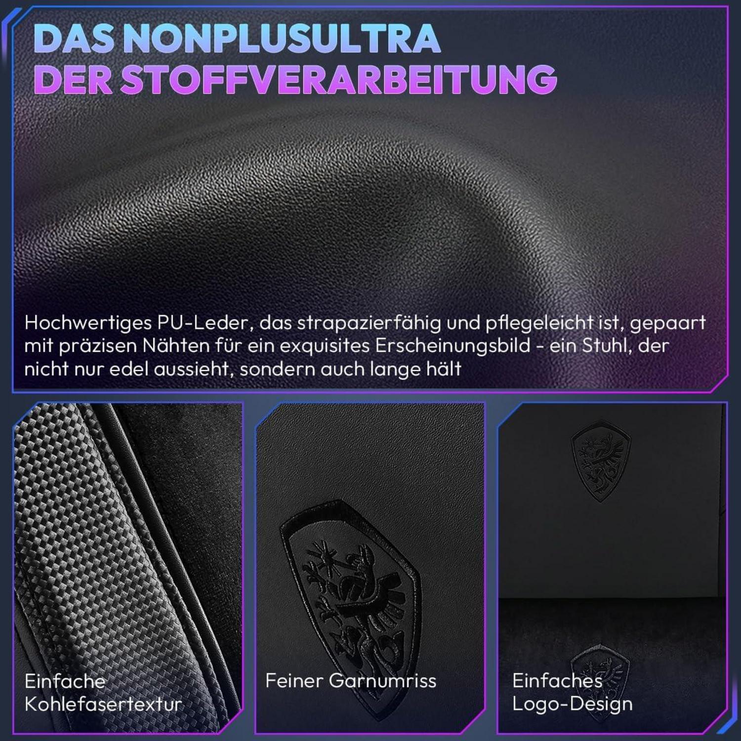 Dowinx Gaming Stuhl Bürostuhl 4D Armlehne, PU Leder, Ergonomisch, Fußstütze