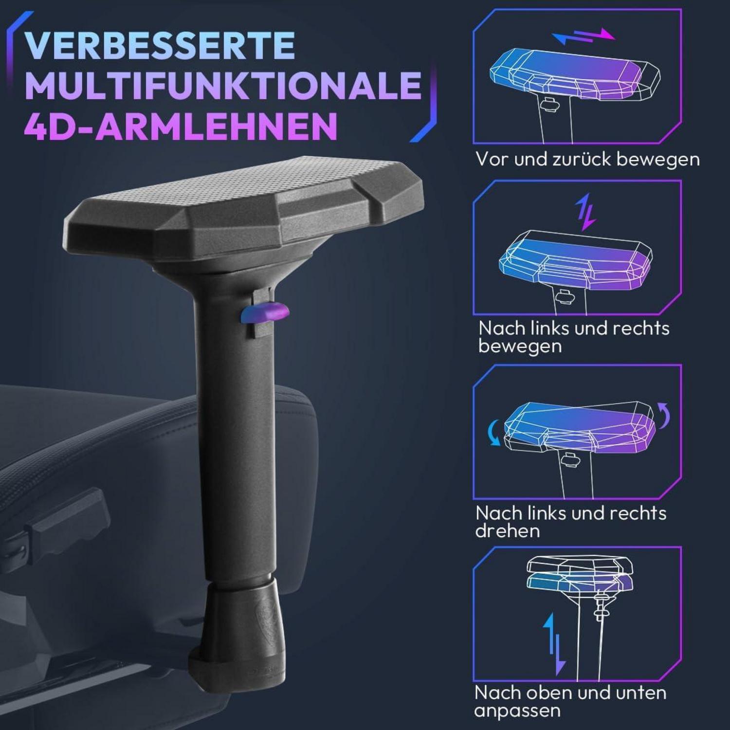 Dowinx Gaming Stuhl Bürostuhl 4D Armlehne Ergonomisch PU Leder Fußstütze Schwarz