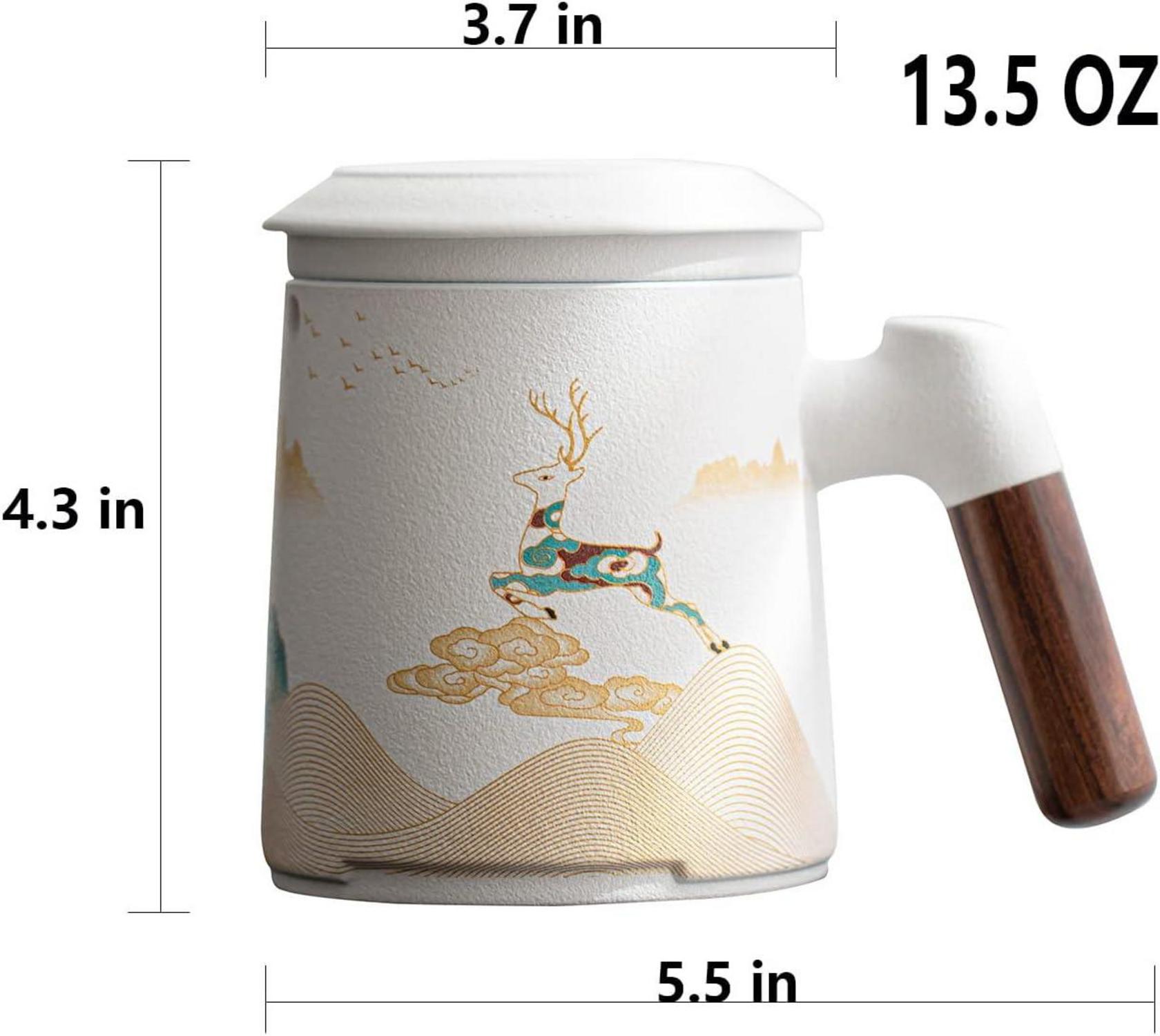 Keramik Teetasse mit Teesieb, Deckel, handbemalt, 400ML