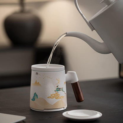 Keramik Teetasse mit Teesieb und Deckel, handbemalt, 400ml