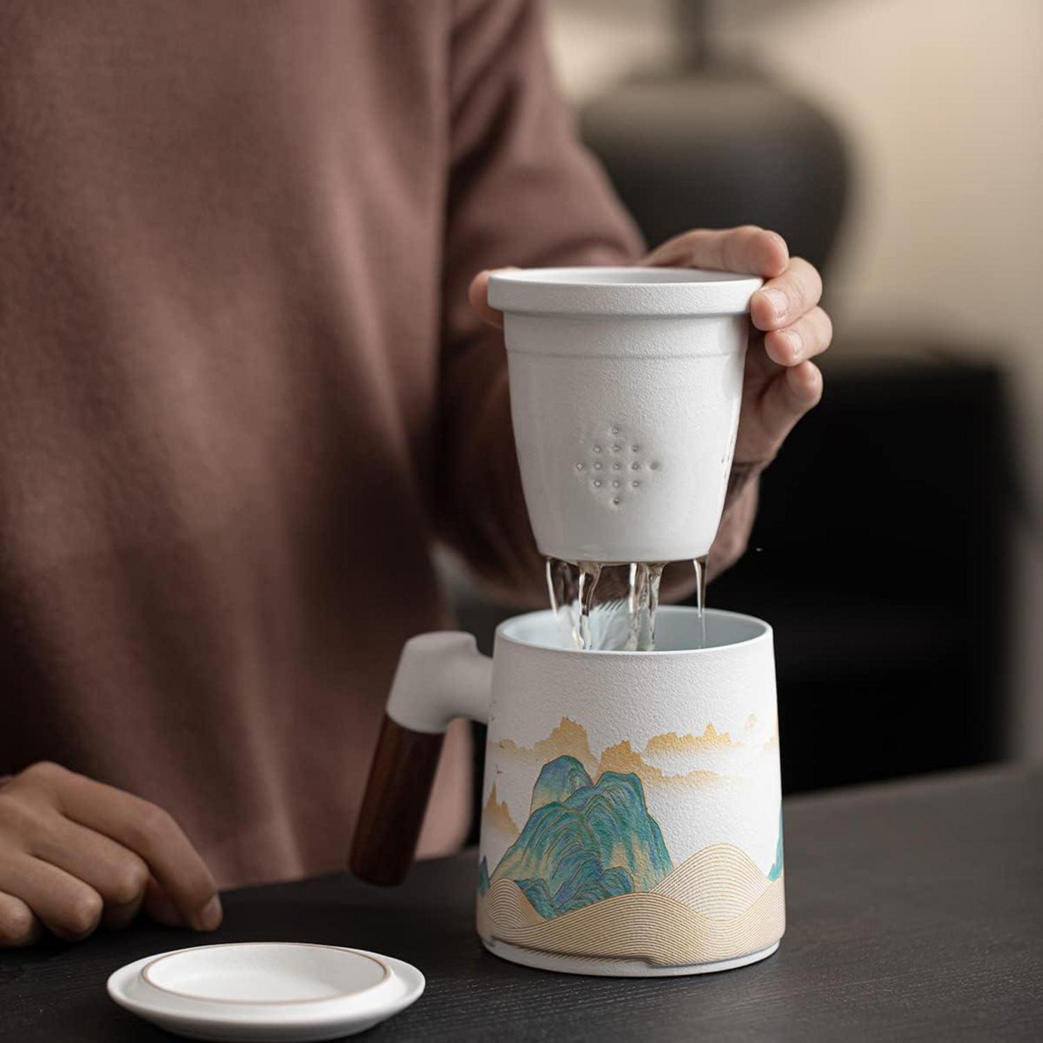 Hanbosym Keramik Teetasse mit Teesieb und Deckel 400ml